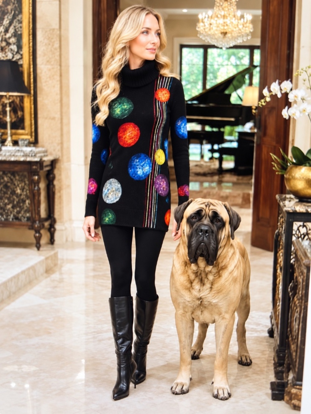 Lily London Multicolor Artsy Abstract Turtleneck Sweater Size S